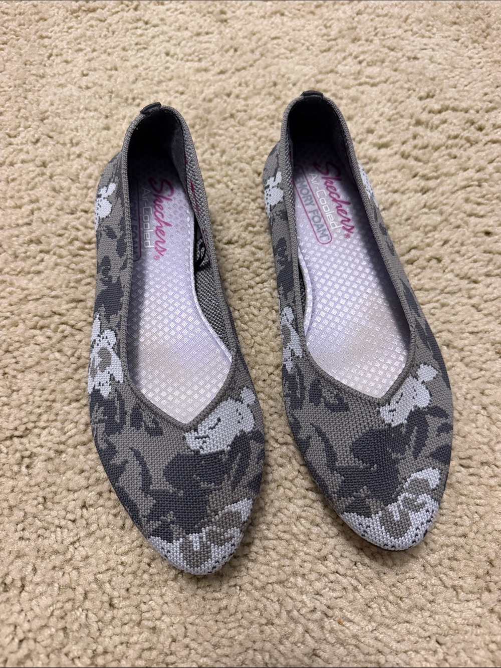 Skechers Gray Floral Knit Slip-On Ballet Flats